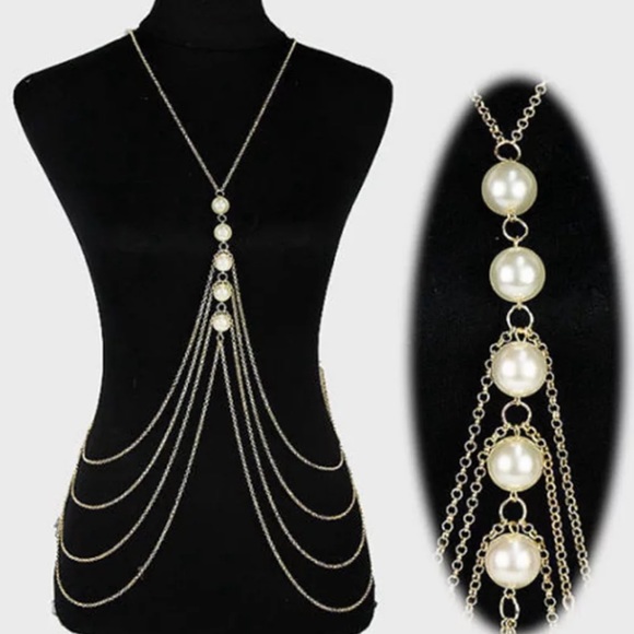 Jewelry - Silver with Faux Pearls Body Chain